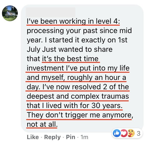 A member: I've resolved 2 of the deepest and complex traumas that I lived with for 30 years. They don't trigger me anymore, not at all.