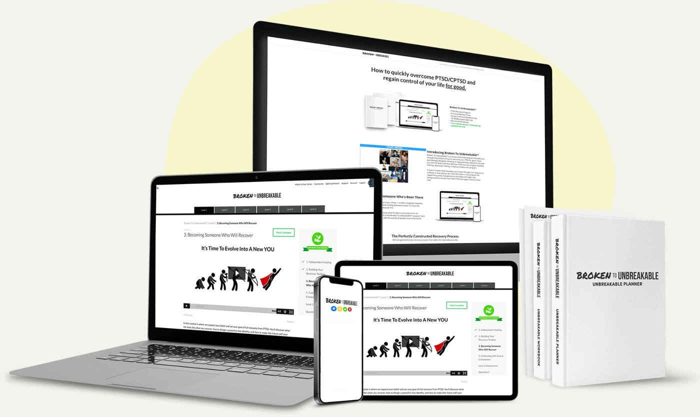 The Broken To Unbreakable program on a laptop, tablet and phone
